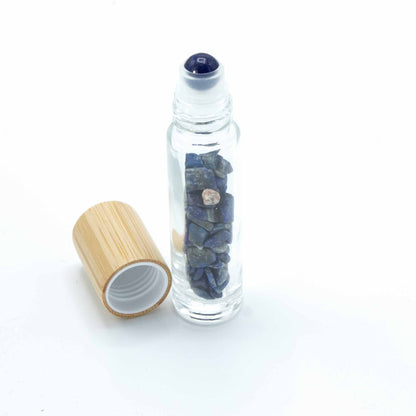 Botella de rodillo de aceite esencial de piedras preciosas - Sodalita - Tapa de madera - Botellas Roll-on con gemas 10ml