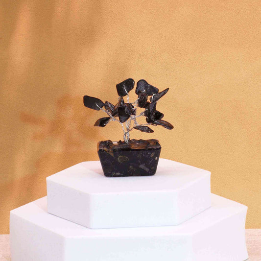 Mini árbol de piedras preciosas sobre base de orgonita - Ágata negra (15 piedras)