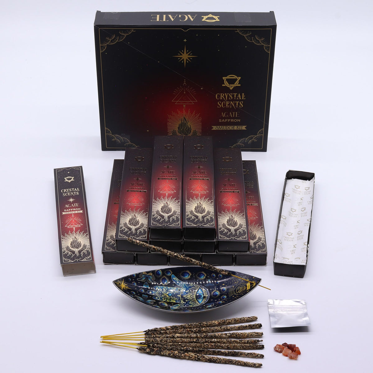 Cristal de ágata roja Fragancias de cristal Incienso de purificación - Azafrán