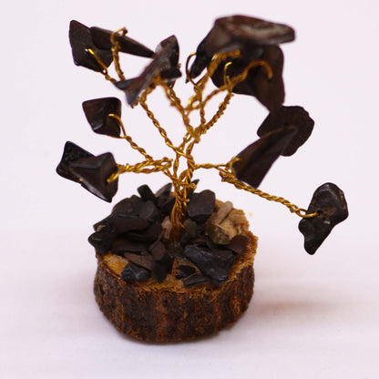 Mini árbol de piedras preciosas sobre base de madera - Ágata negra (15 piedras) - Mini Árboles De Piedras Preciosas