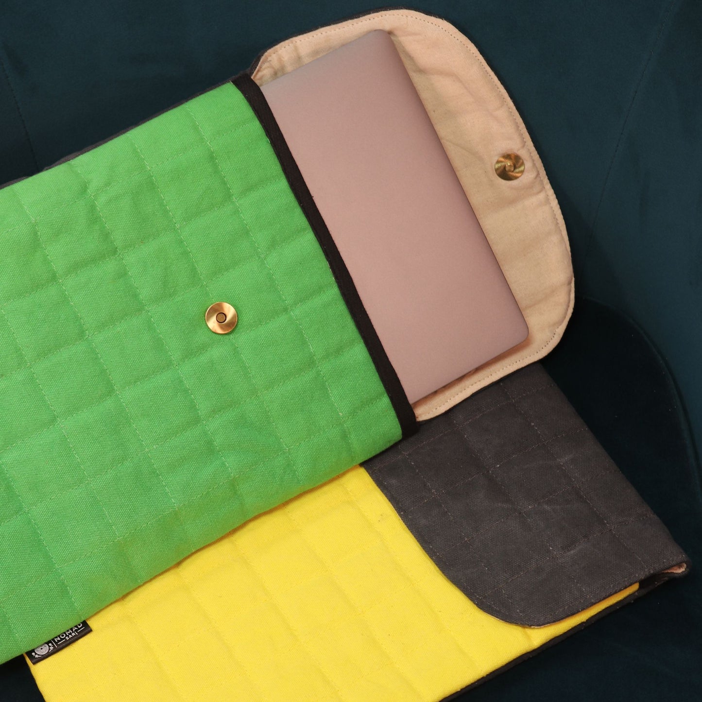 Funda acolchada para portátil de 13 pulgadas - Amarillo loco - Lavado de piedra de 14 onzas