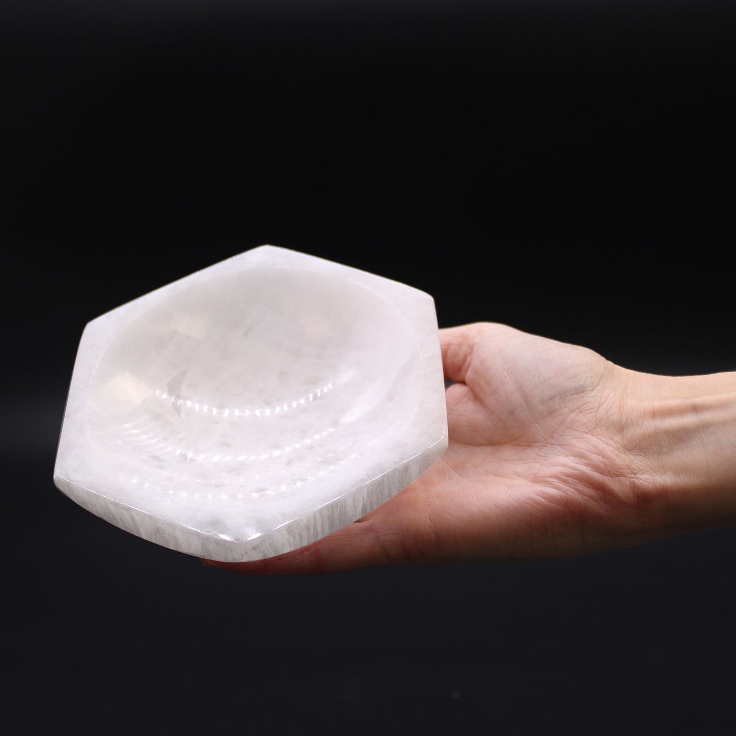 Cuenco hexagonal de selenita - 15cm - Cuenco de selenita