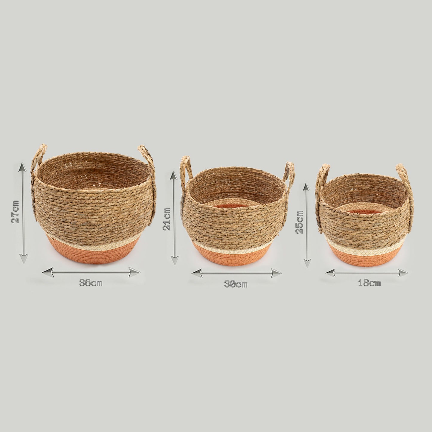 Cestas grandes de paja y pasto marino - Natural y naranja - Conjunto de 3