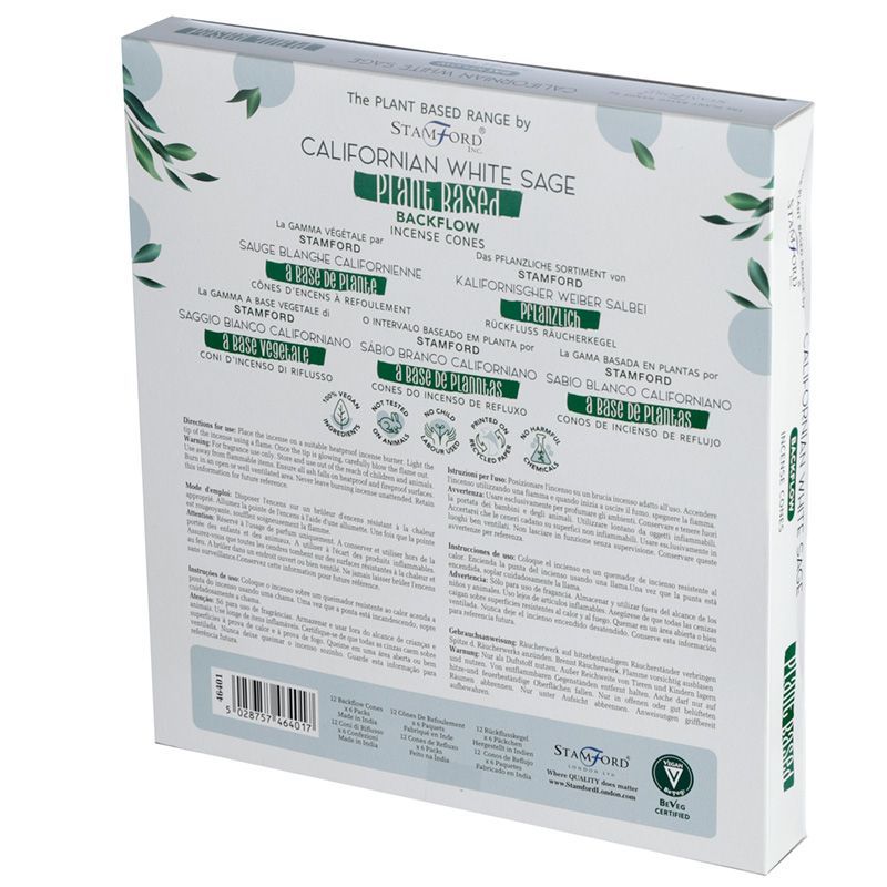 Conos de Incienso de Reflujo a Base de Plantas - Salvia Blanca de California - Conos de Incienso de Reflujo Stamford Premium