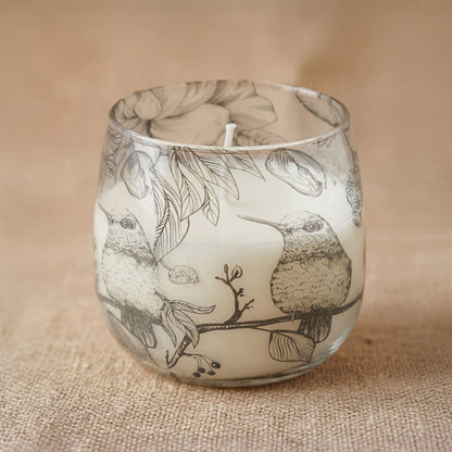 Velas en tarro de vidrio de tamaño mediano - Dibujadas por llama - Velas en tarros de vidrio, aves ilustradas
