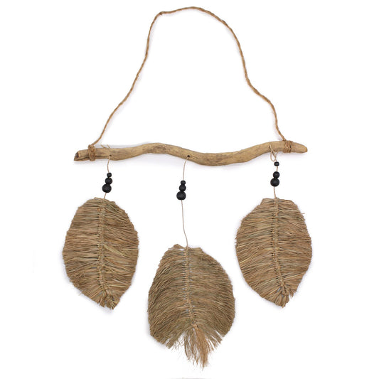 Colgante Decorativo Tres Hojas de Rafia · Driftwood y Madera de Pino