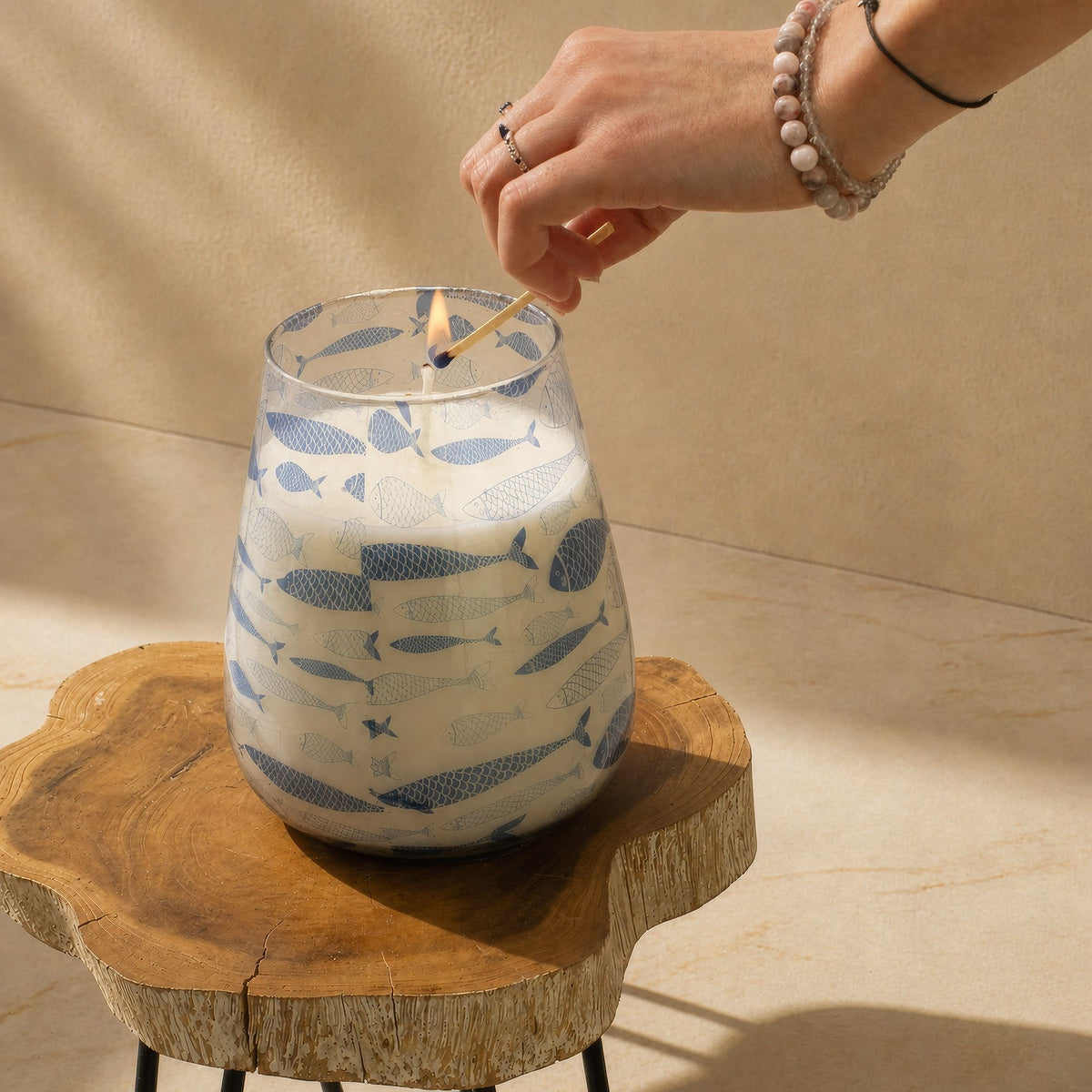 Velas en tarro de vidrio alto - Brisa marina