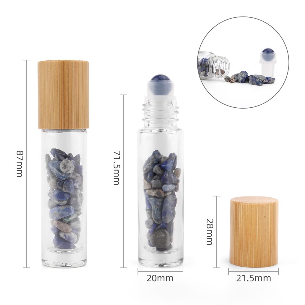 Botella de rodillo de aceite esencial de piedras preciosas - Sodalita - Tapa de madera - Botellas Roll-on con gemas 10ml