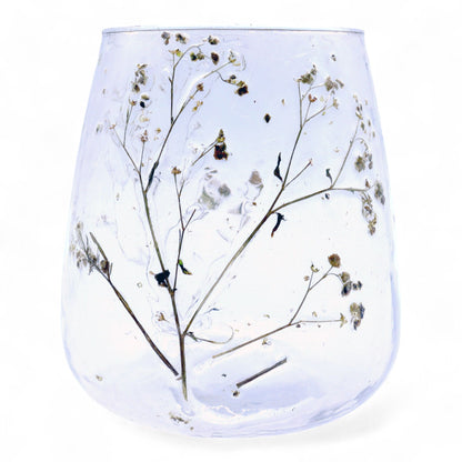 Portavelas de Vidrio floral natural - Jarrón - Margarita  - (12x11cm) - Portavelas de vidrio con motivos florales naturales