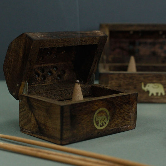 Mini Incense Cone Smoke Box - Mango Wood - Soporte de Incienso