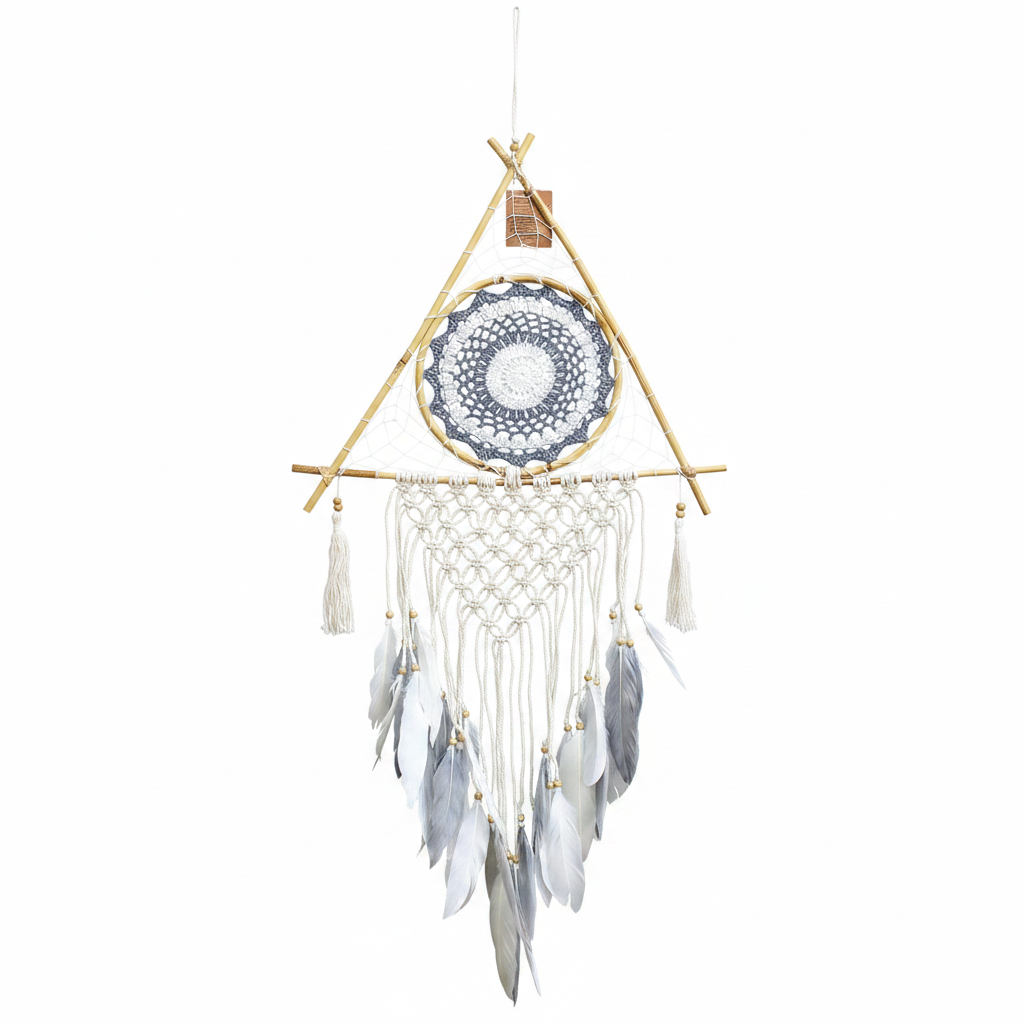 Atrapasueños - Lrg Macramé Piramide Blanco / Gris | Atrapasueños | El Bazar de Tizar