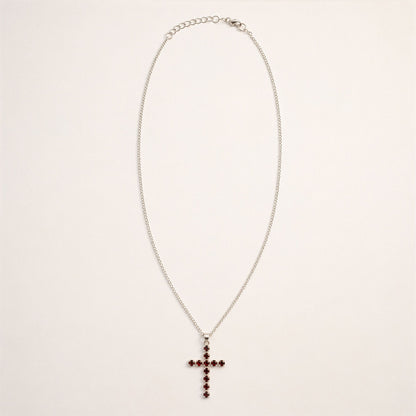 Colgante devocional de la India - bañado en plata (cadena de 45 cm) - crucifijo de granate