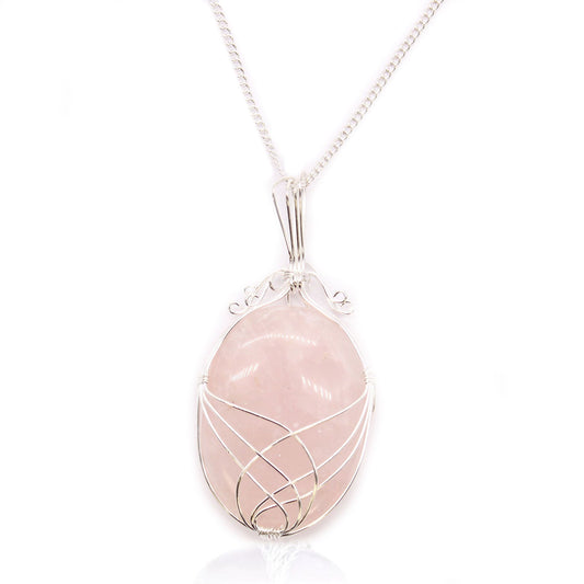 Collier de pierres précieuses brutes enveloppées en cascade - Quartz rose
