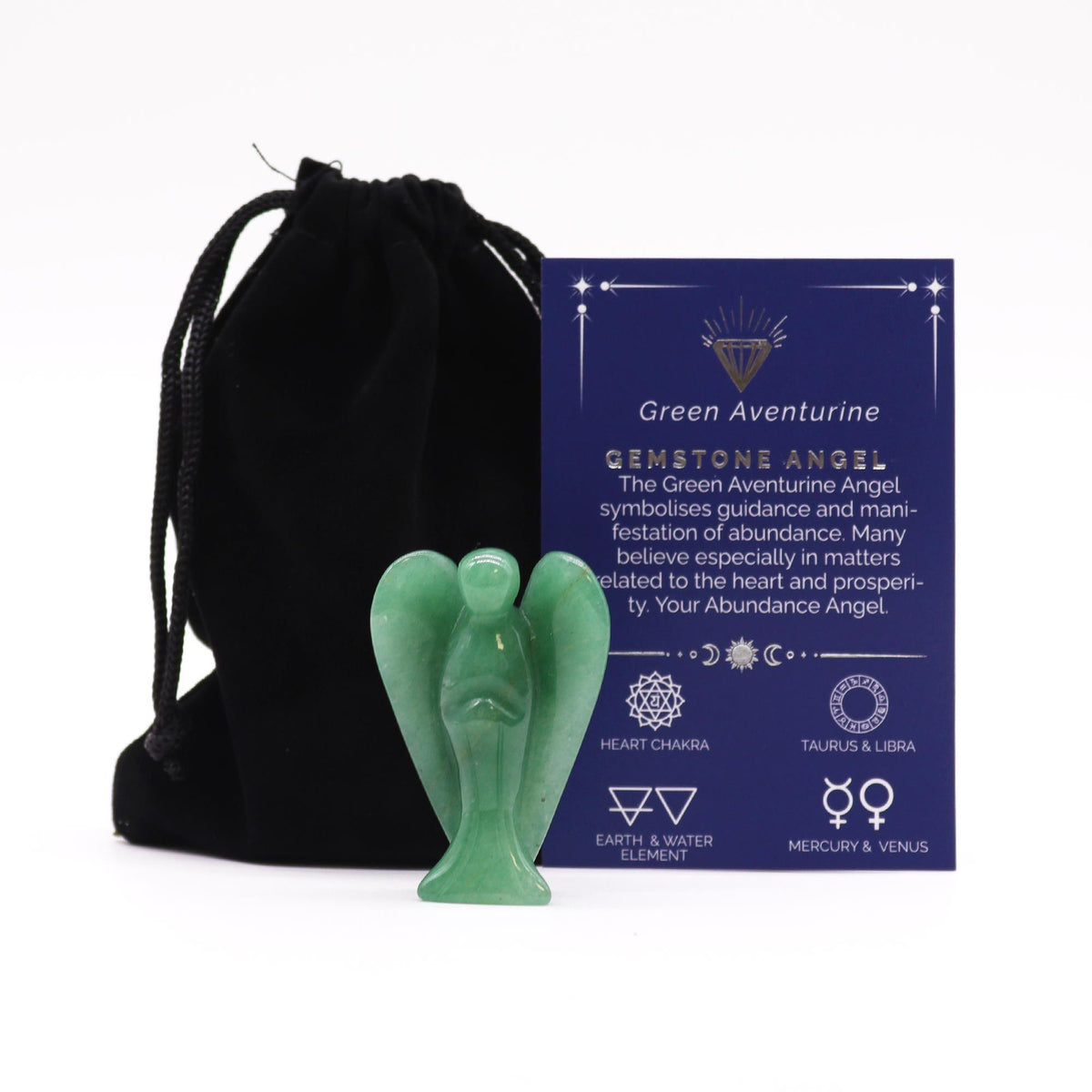 Ángel de piedra preciosa tallada a mano - Aventurina verde - Figuras de Piedras Preciosas