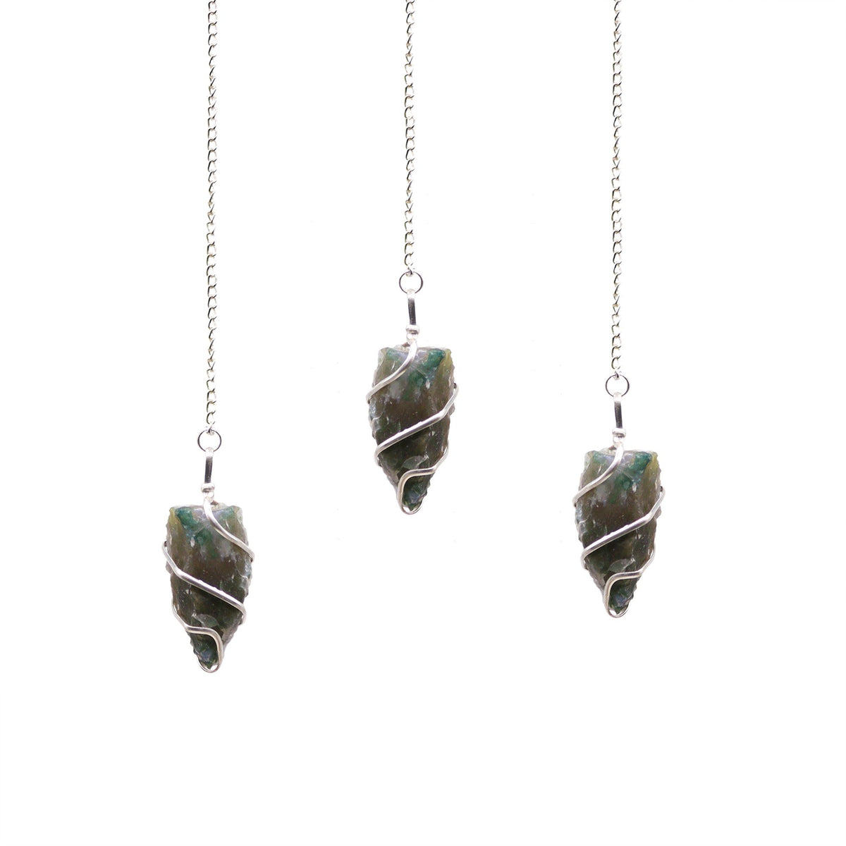 Raw Gemstone Pendulum - Moss Agate - Péndulos Especiales Mágicos
