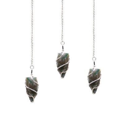 Raw Gemstone Pendulum - Moss Agate - Péndulos Especiales Mágicos