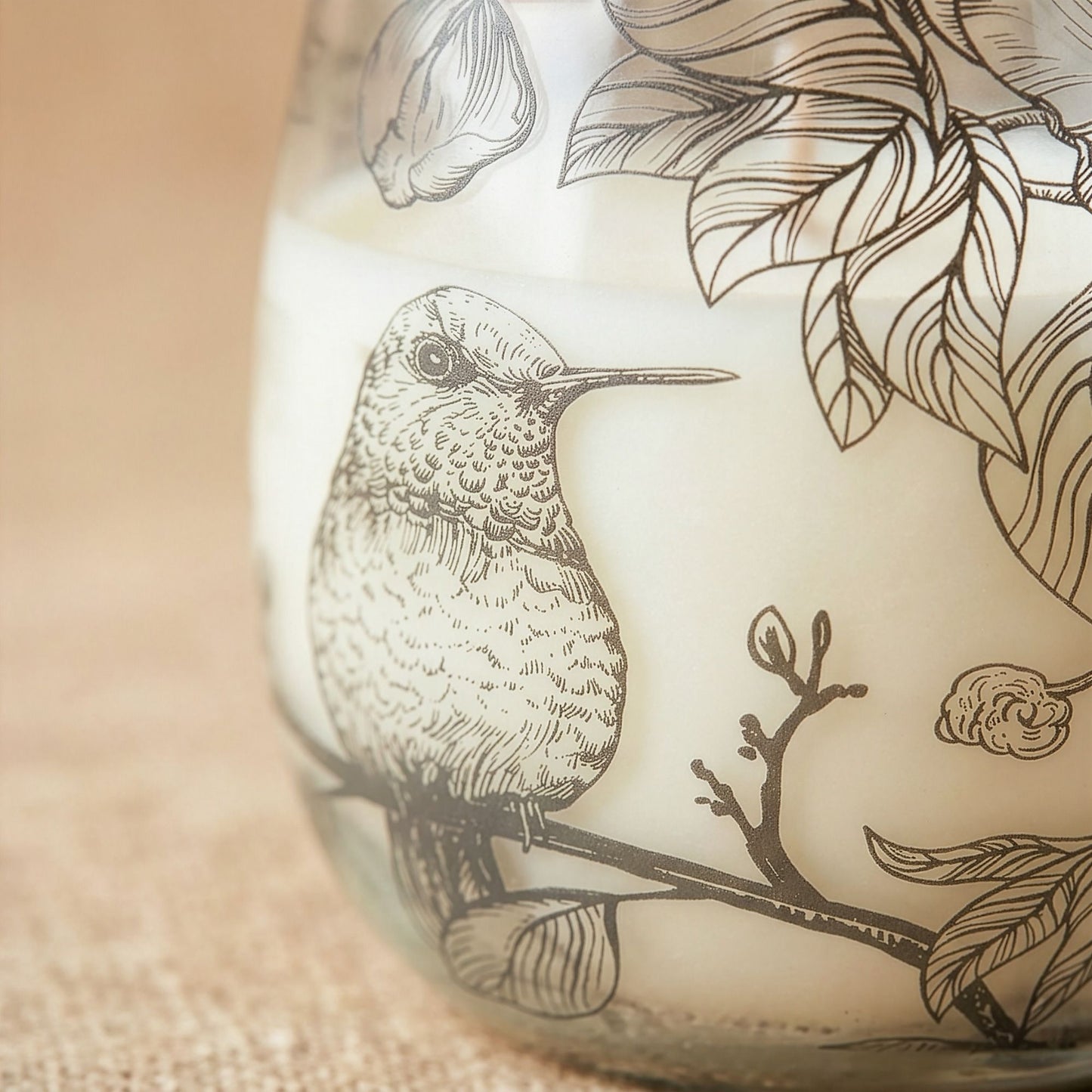 Velas en tarro de vidrio de tamaño mediano - Dibujadas por llama - Velas en tarros de vidrio, aves ilustradas