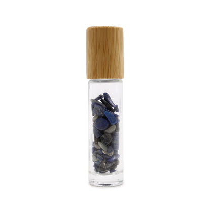 Botella de rodillo de aceite esencial de piedras preciosas - Sodalita - Tapa de madera - Botellas Roll-on con gemas 10ml