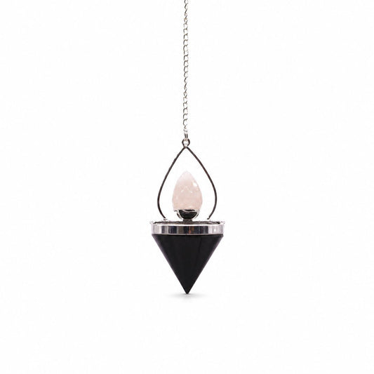 Gemstone Lantern of Life Pendulum - Black Agate & Rose Quartz