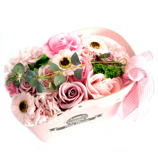Panier de fleurs de savon artisanales · Rose