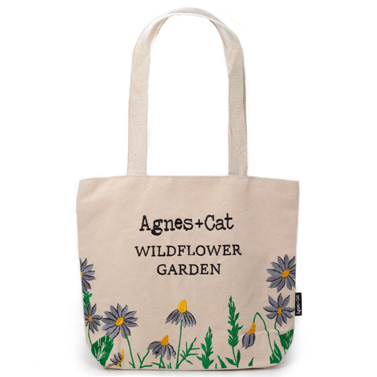 Agnes + Cat Bolsa tote de jardín de flores silvestres - Flores moradas - Bolsas de algodón bordadas por Agnes + Cat