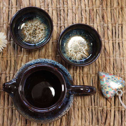 Set de Tetera - Esmaltado Negro - Tetera & Dos Tazas