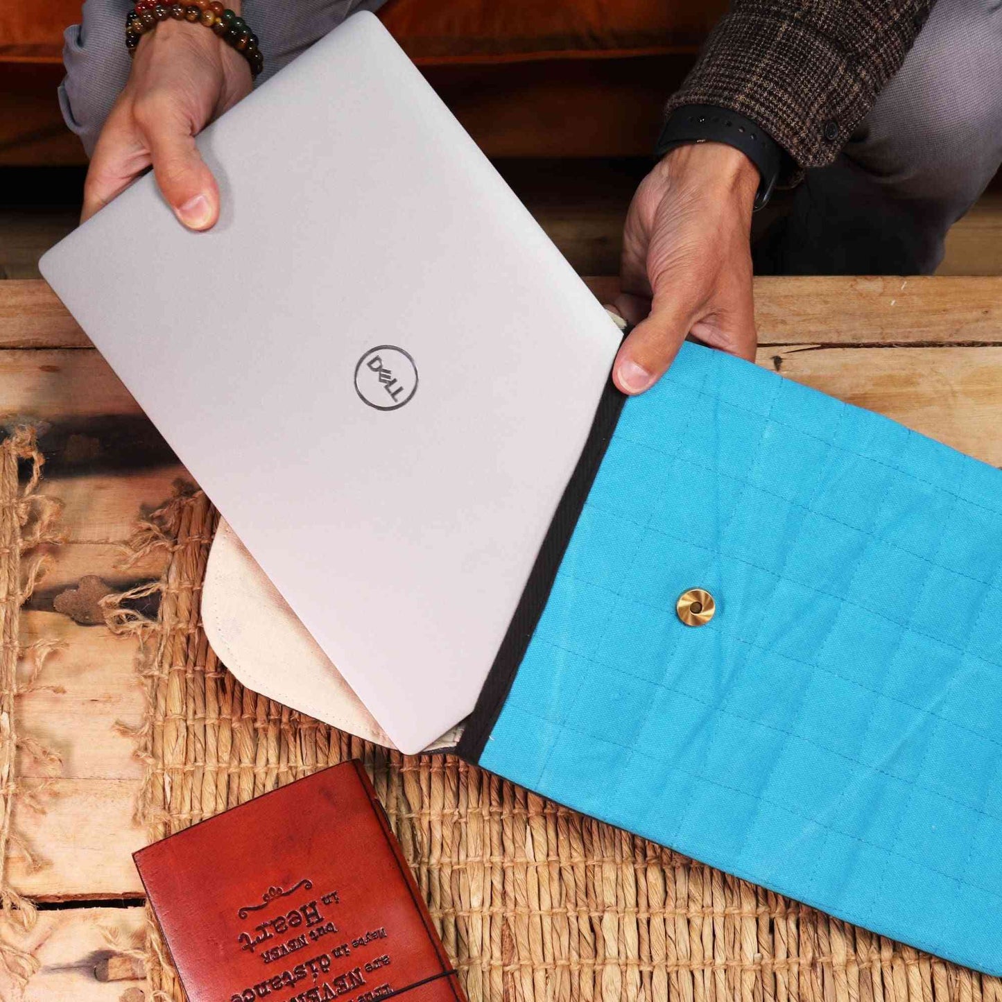 Funda acolchada para portátil - Turquesa espectacular - Lavado de piedra de 14 oz