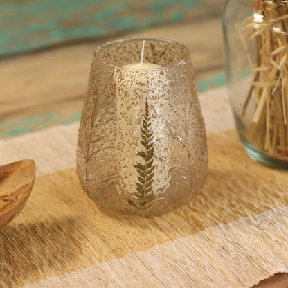 Portavelas de Vidrio floral natural -  Cuenco grande - Pino (15x12cm)