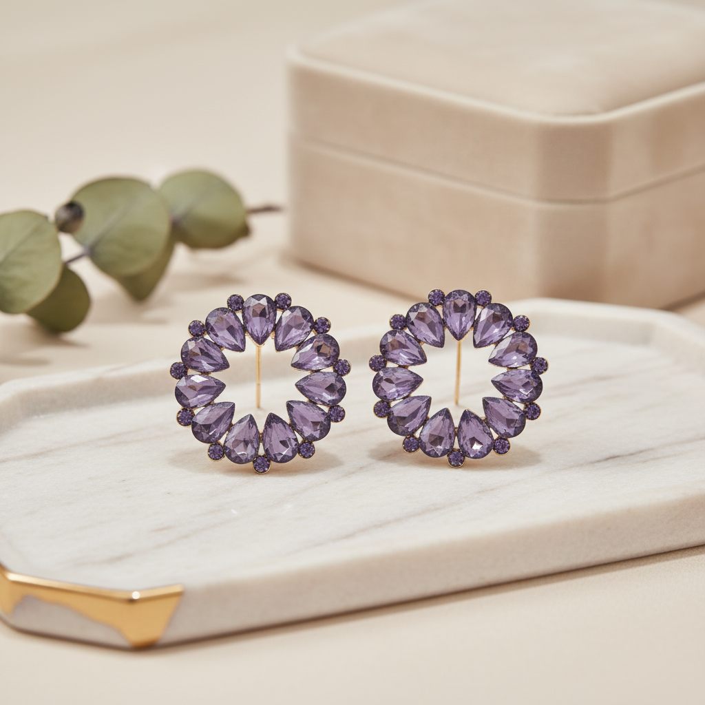 Vintage Crystal Earrings - Hoop - Lavender