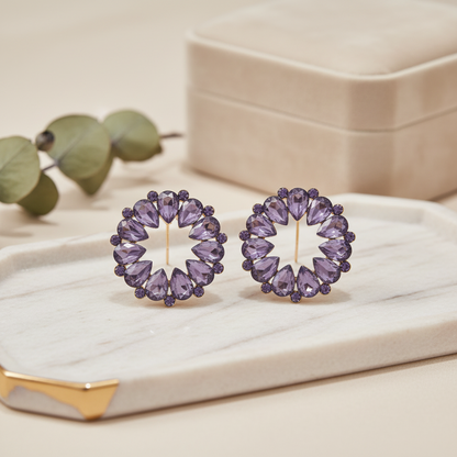 Vintage Crystal Earrings - Hoop - Lavender
