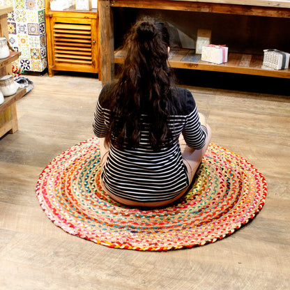 Alfombra Redonda de Yute y Algodón Reciclado - 120 cm