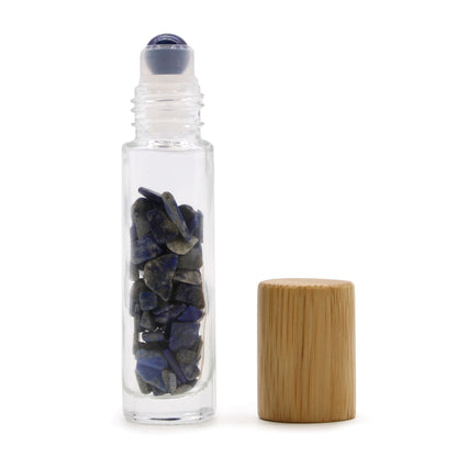 Botella de rodillo de aceite esencial de piedras preciosas - Sodalita - Tapa de madera - Botellas Roll-on con gemas 10ml