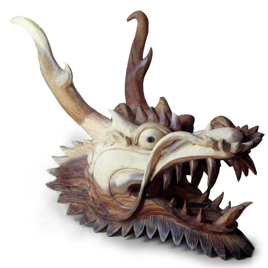 Carved Wooden Panel - Life-Size Dragon Head - 30cm