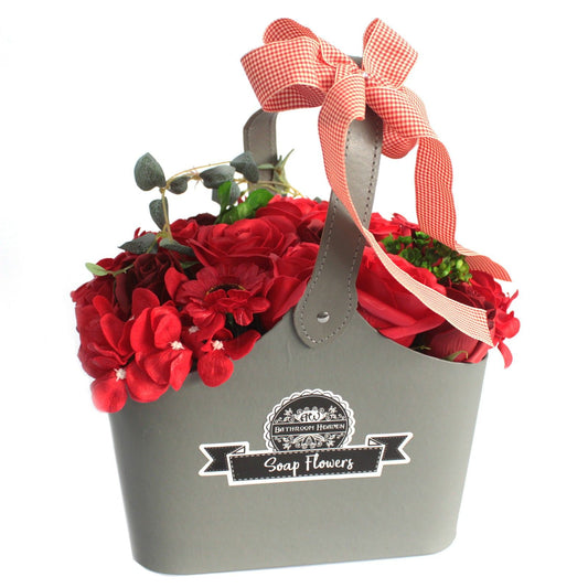 Cesta de Flores de Jabón Artesanal · Roja