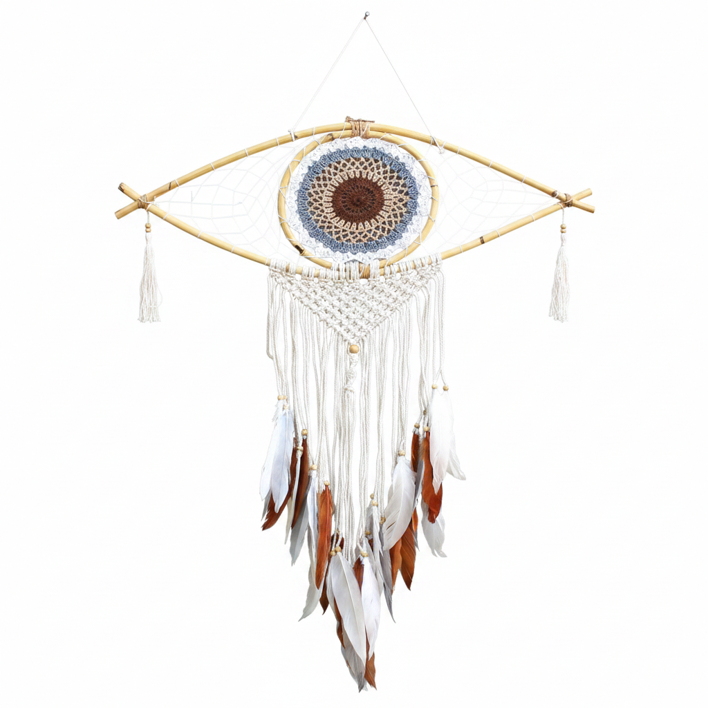 Atrapasueños - Lrg Macramé Ojo Blanco / Gris / Marrón | Atrapasueños | El Bazar de Tizar