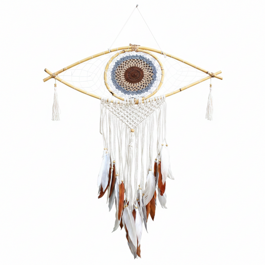 Atrapasueños - Lrg Macramé Ojo Blanco / Gris / Marrón | Atrapasueños | El Bazar de Tizar