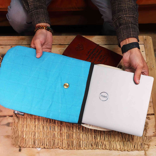 Funda acolchada para portátil - Turquesa espectacular - Lavado de piedra de 14 oz