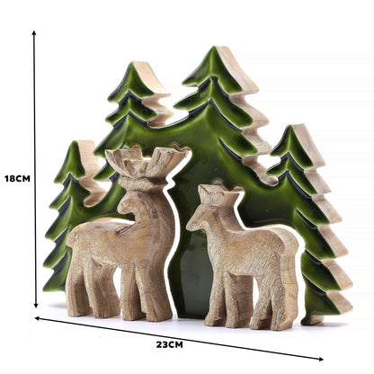 Perdido en el bosque - Dos ciervos en el bosque  Decoración de madera 3D - 18x23cm