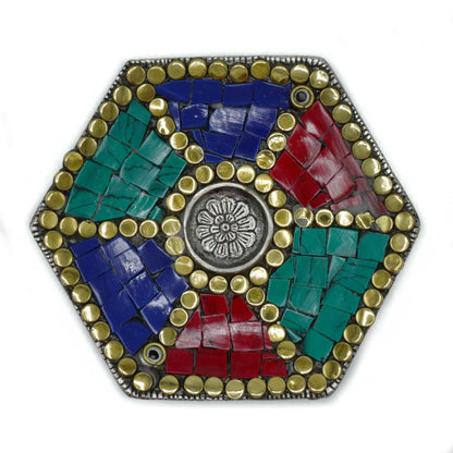 Plato Hexagonal Decoración Tibetana Portaincienso Cono y Varilla