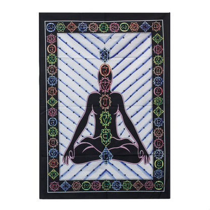 Arte mural de algodón pintado a mano – Buda de los chakras