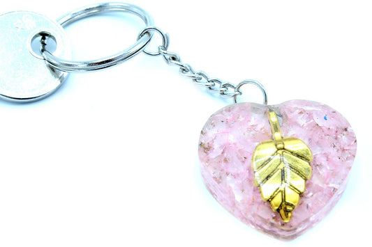 Llavero de orgonita Power - Corazones de Cuarzo Rosa Hoja de Oro - Llaveros de Orgonita | El Bazar de Tizar