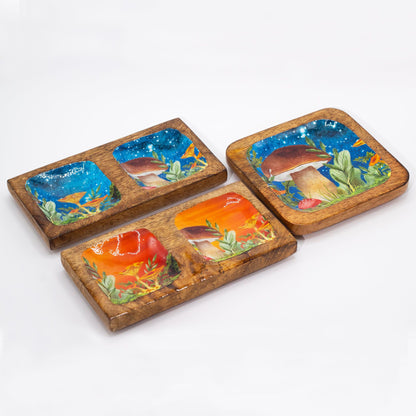 Bandeja cuadrada grande 15x15x2.5cm - Diseño seta verde azulado