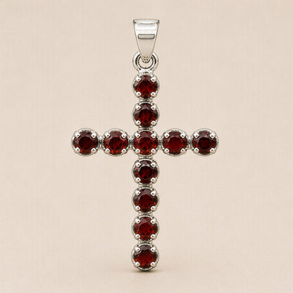 Colgante devocional de la India - bañado en plata (cadena de 45 cm) - crucifijo de granate