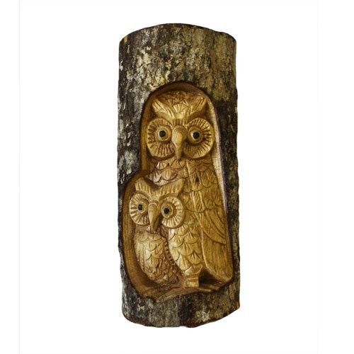 Familia de búhos 26x16x6cm - Figuras Talladas en Tronco de Madera