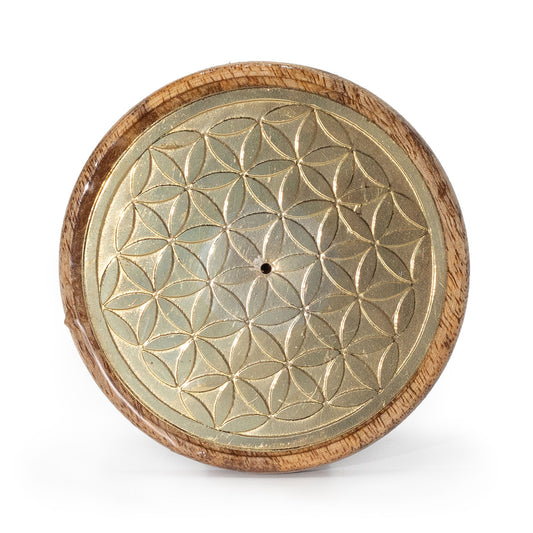 Oro sobre madera de mango - Flor de la vida - Soporte de Incienso