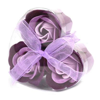 Set 3 Rosas de Jabón Lavanda · Caja Corazón