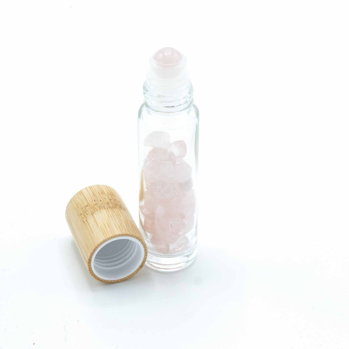 Botella de rodillo de aceite esencial de piedras preciosas - Cuarzo rosa - Tapa de madera - Botellas Roll-on con gemas 10ml