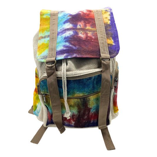 Grand sac à dos carré en chanvre Tie-dye