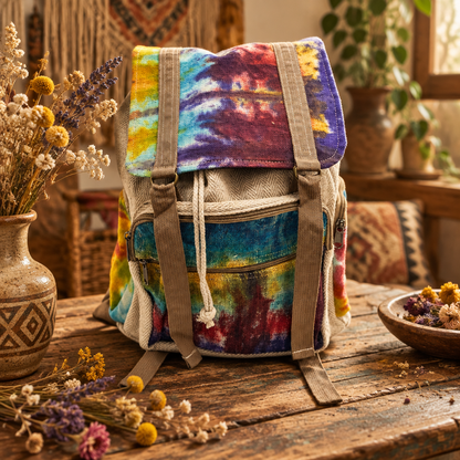 Mochila cuadrada grande de cáñamo Tiedye