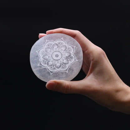 Placa de Carga Pequeña 8cm - Diseño Mandala - Placas de Selenita